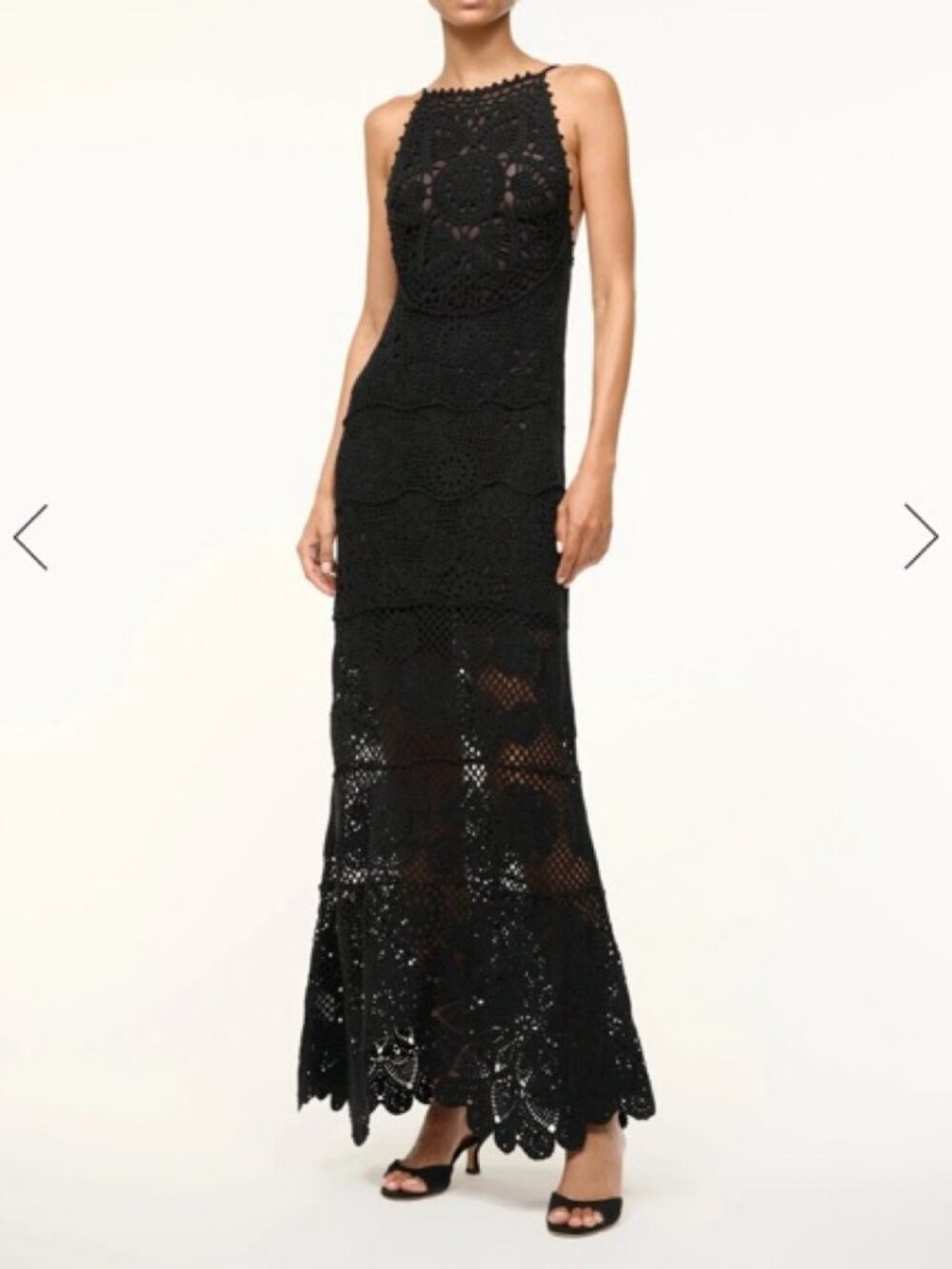 STAUD Whimsy Dress Black Crochet Maxi Size S